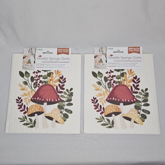 New Set 2 Ritz Swedish Sponge Cloth 2 packs Mushroom Fall Foliage 6.7" x 8" - Picture 1 of 6